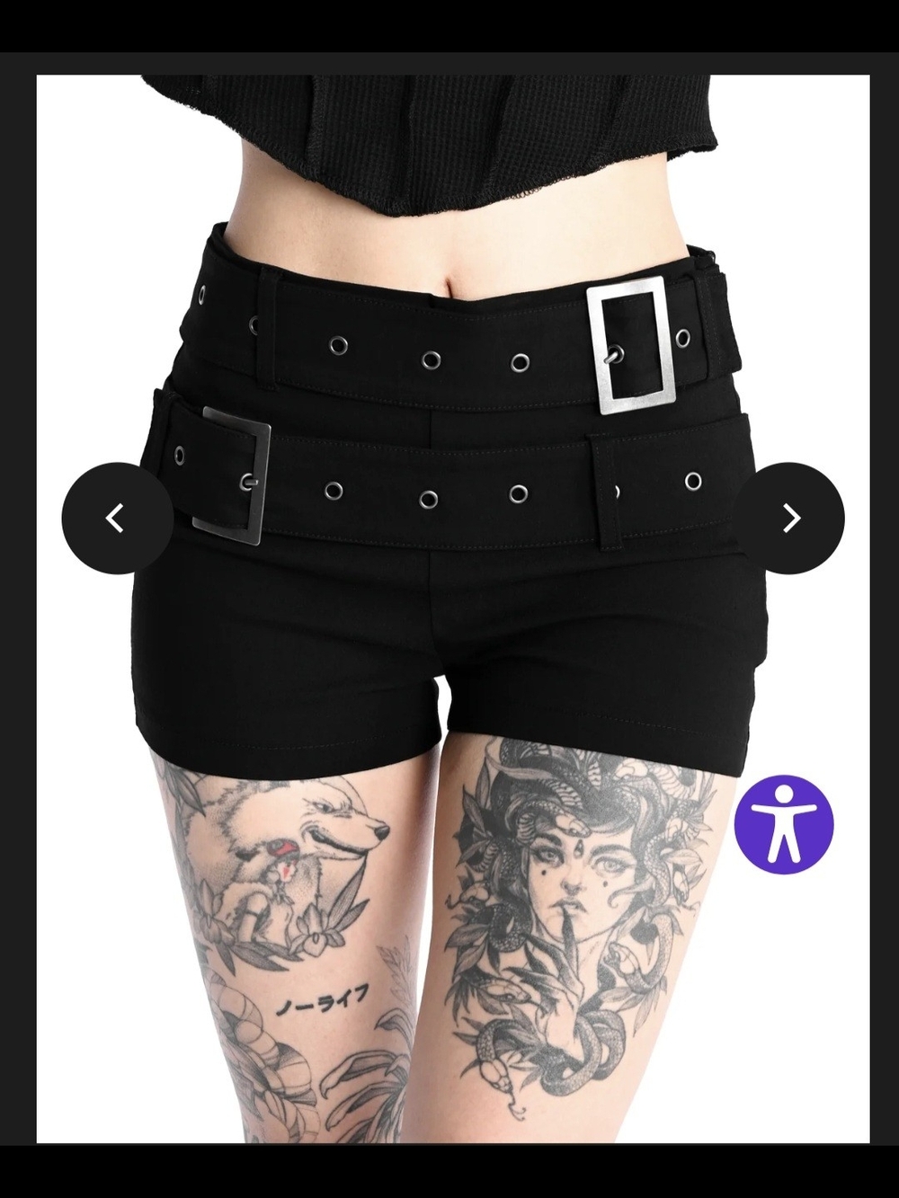 Fox Blood Black Double-Belt High-Waist Women’s Shorts